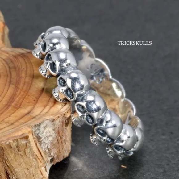 925 Sterling Silver 6mm Skulls Band Stackable Skull Ring 7 8 9 10 11 12 - Picture 4 of 6